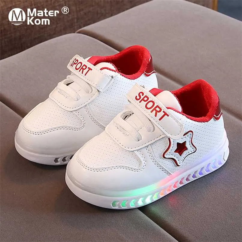 Tamanho 21-30 Bebê LED Sapatos para meninos meninas não-deslizamento crianças luminosas sapatilhas com luzes brilhando bebê criança criança sapatos para crianças 211022