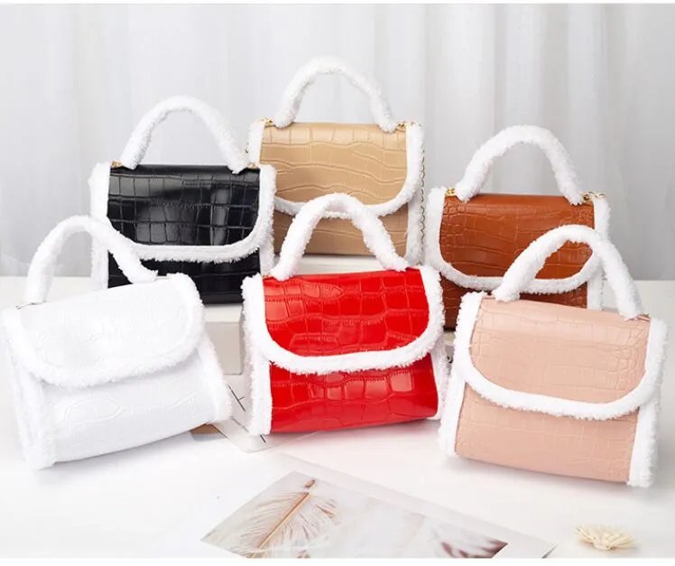 Winter Koreanische Handy Handtasche Wolle Passende Farbe Krokodil Muster Kleine Quadratische Taschen Eine Schulter Kreuz Tragbare Weibliche Geldbörse