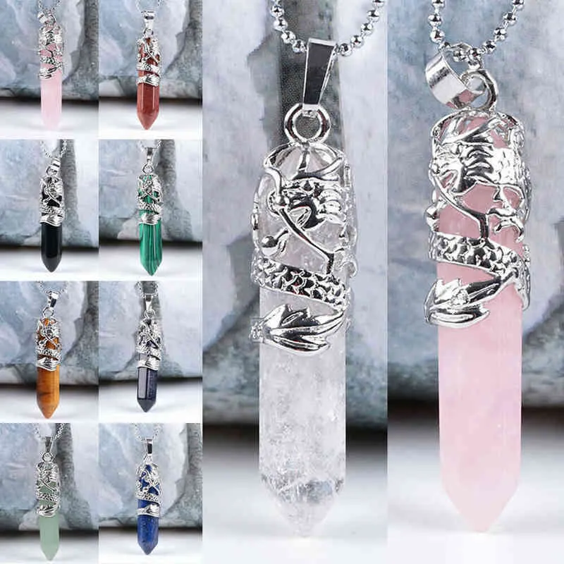 1ps Женщины шестиугольник натуральный кварцевый кристалл Crystal Chakra лечение точка кулон ожерелье ювелирные изделия натуральное каменное ожерелье G1206