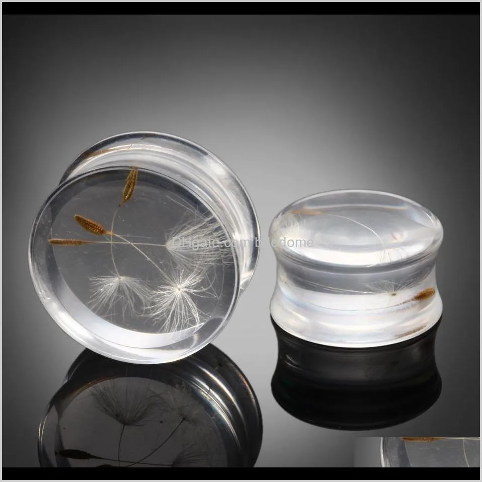 2pcs/lot white dandelion flower ear plug acrylic flesh ear plug tunnel expander gauges body piercing jewelry 10mm-25mm