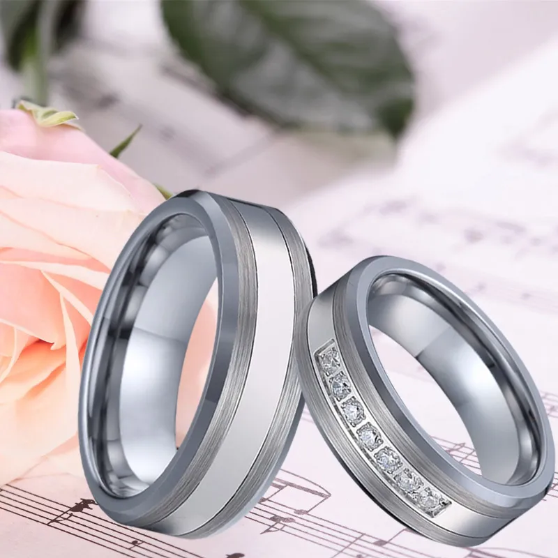 Tungsten Wedding Band Mens male Rings silver color anillos anel bague titanium Couple jewelry female Rings for women (6)