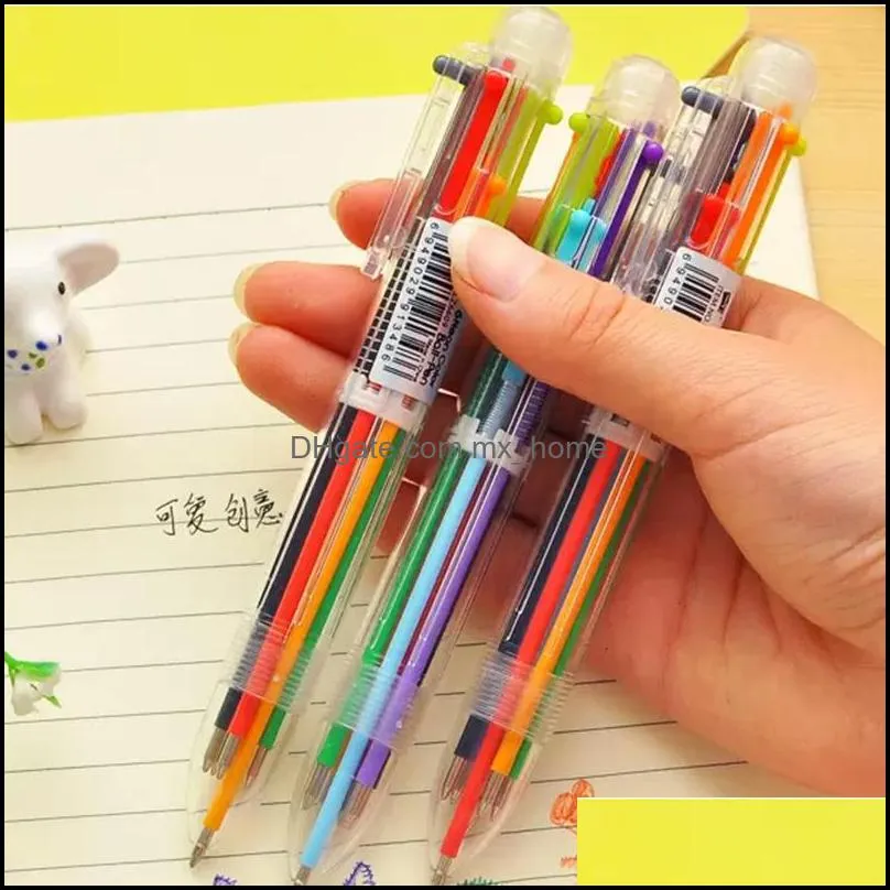 6 In 1 Colorful Pen Simple Solid Multifunction Multicolor Ballpoint Pen School Student Stationery Color Refill Pens