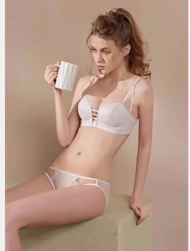 Women Sexy underpants Bras Sets Flirting seduction cotton wedding elastic back strap fashion design Nightclub girl bride half cup 274i