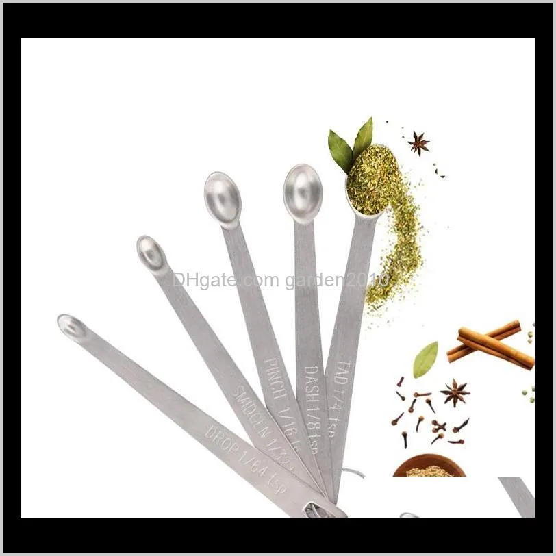 set of 5 stainless steel round mini measuring spoons for measuring liquid and dry ingredients wb3226