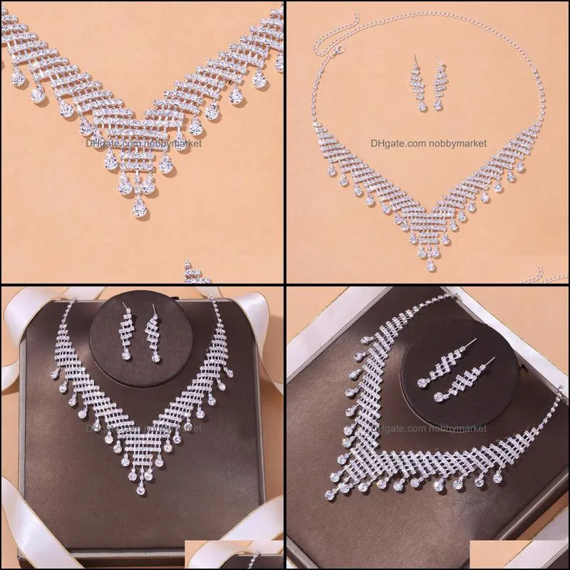 Earrings & Necklace Vintage Bridal Accessories Set Rhinestone Two-piece Banquet Party