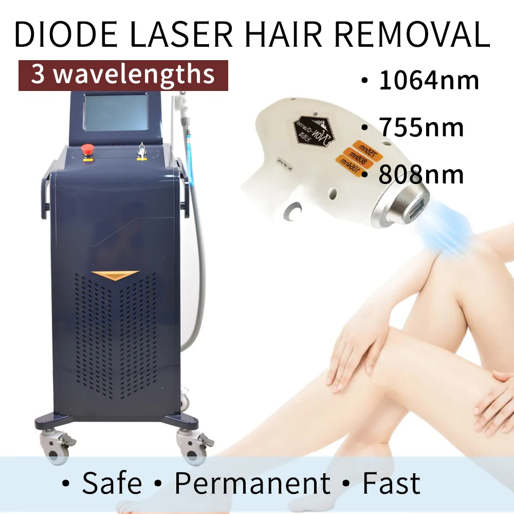 Diode laser épilation rajeunissement de la peau machine de beauté 755nm 808nm 1064nm équipement permanent de perte de poils