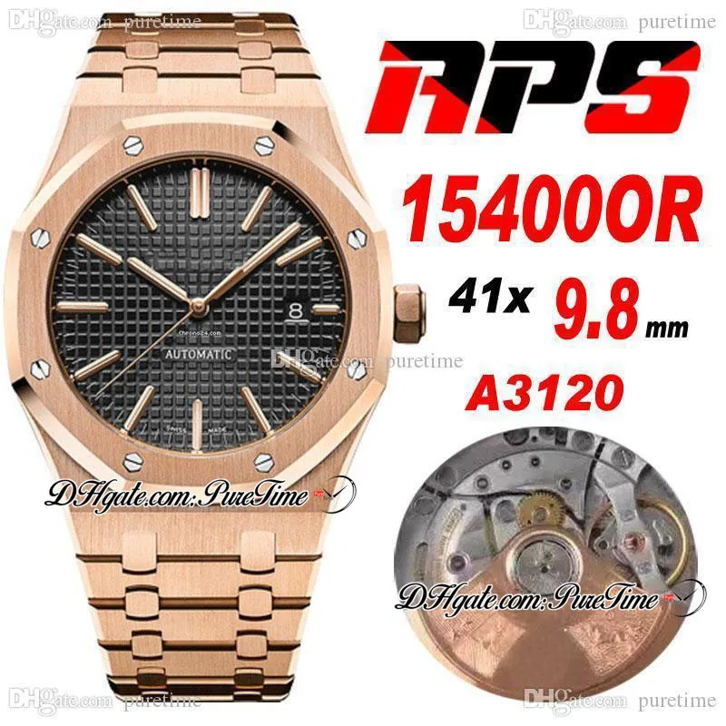 APSF 41 mm Cal A3120 Automatische heren Watch Ultradunne 9,8 mm Rose Gold Black Tekst Kies Stickers Roestvrij stalen armband Watches Super Edition 2022 Puretime E5