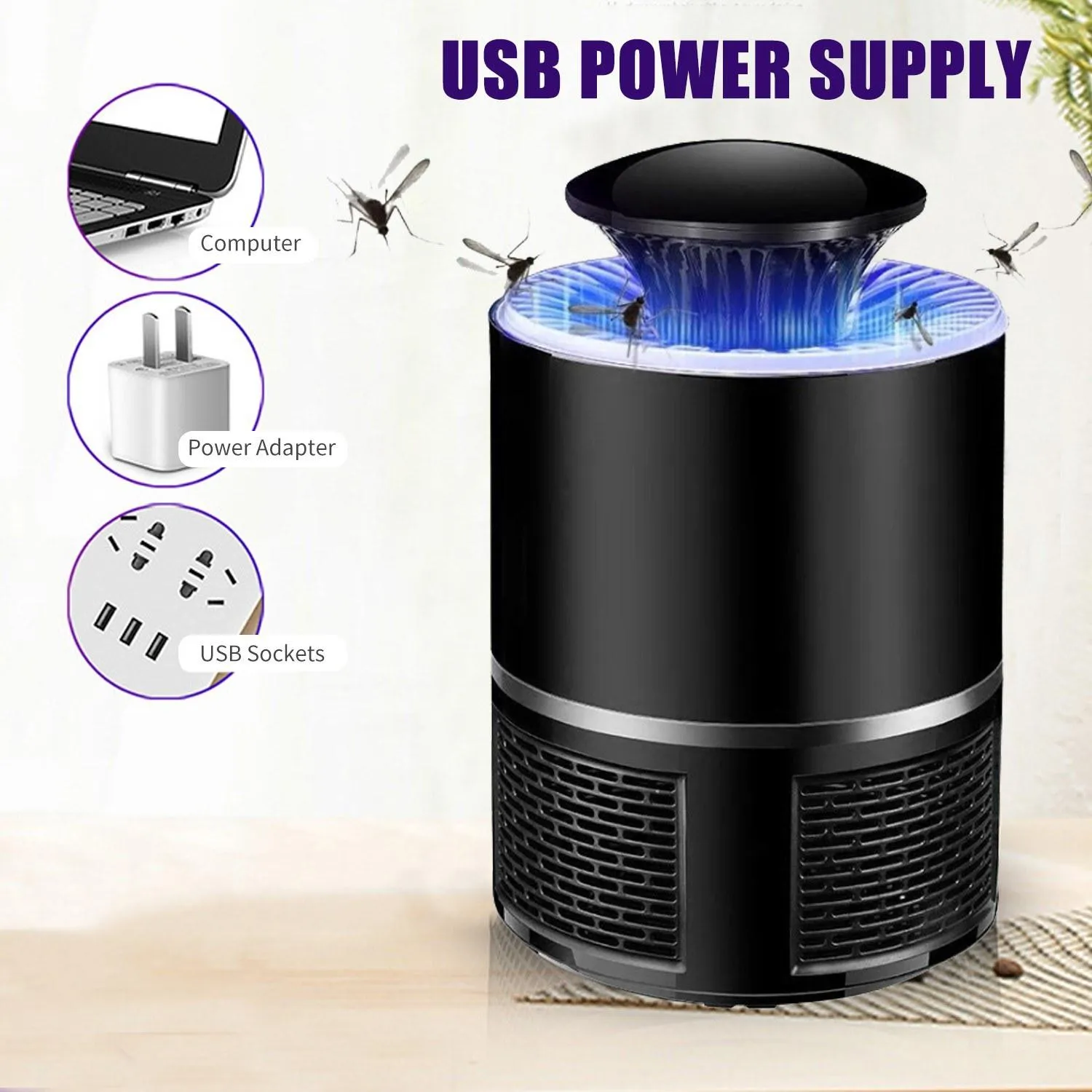 USB Electric Mosquito Killer Lamp Trap Bug Flying Insect Pest Control Zapper Repeller LED Night Light Home Living Room Mosquito Repellent