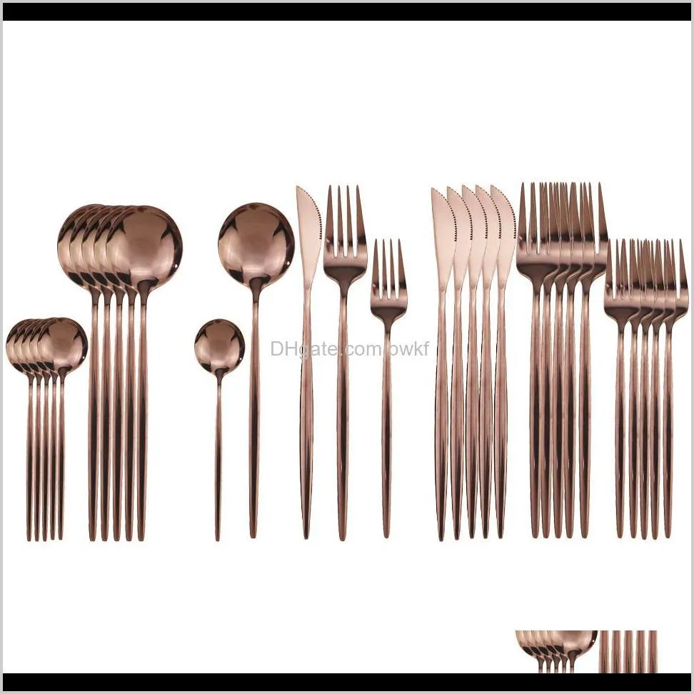 30pcs rose cutlery set 304 stainless steel dinnerware set dinnerware silverware flatware set dinner knife fork spoon des fork 201128