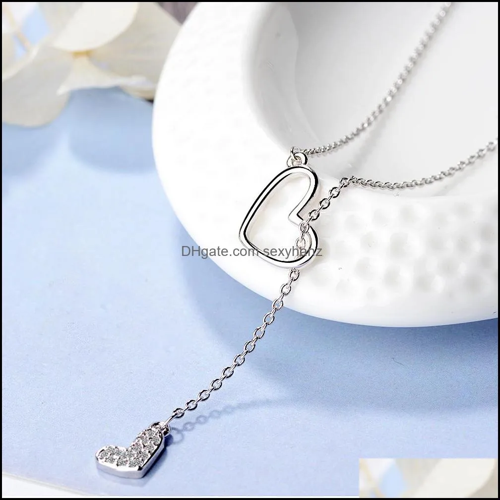 925 Sterling Silver Zircon Double Love Heart Adjustable Short Sweater Chain Necklace For Women Necklace S-N323