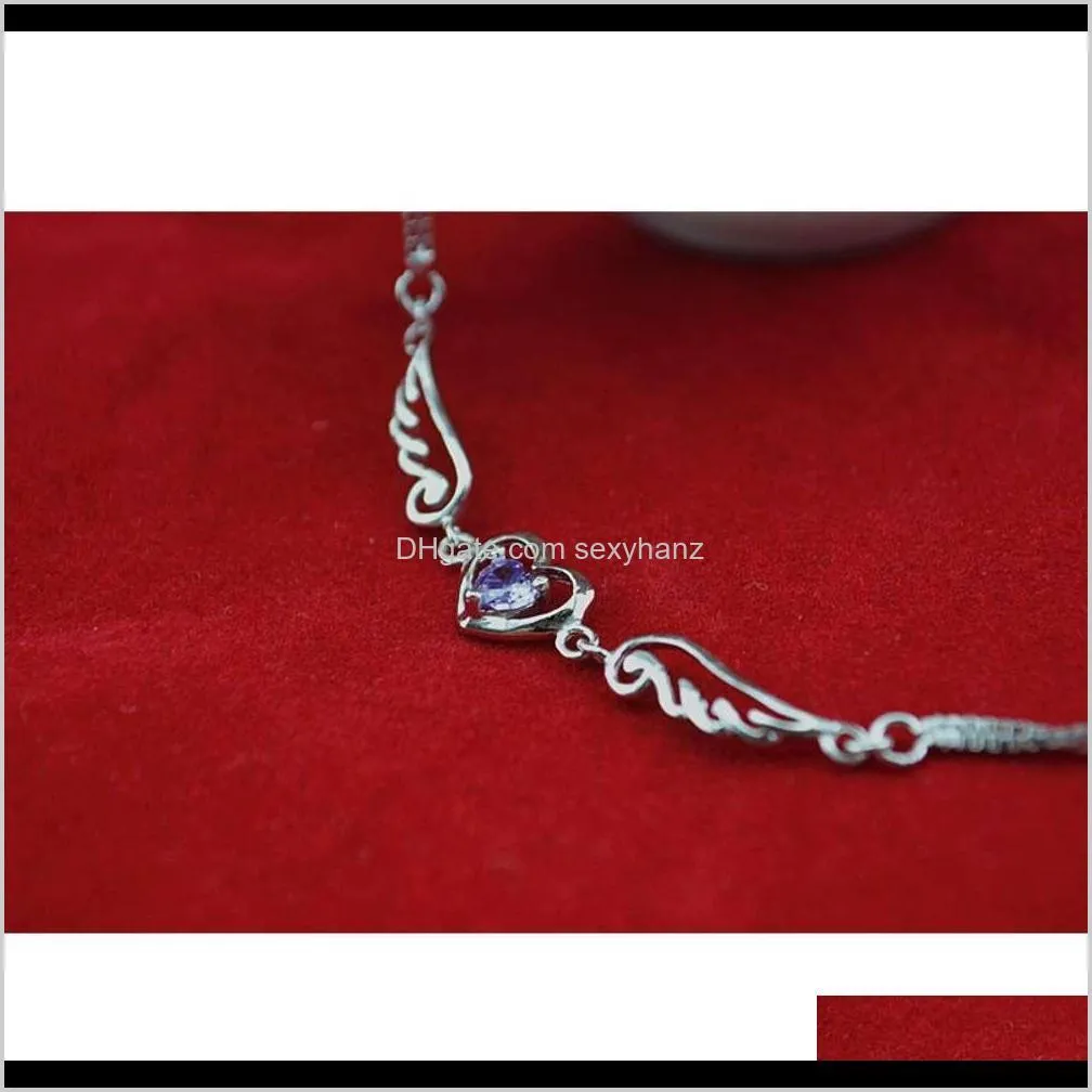 link yincheng 925 angel wings purple zircon fashion short sterling silver bracelet for women