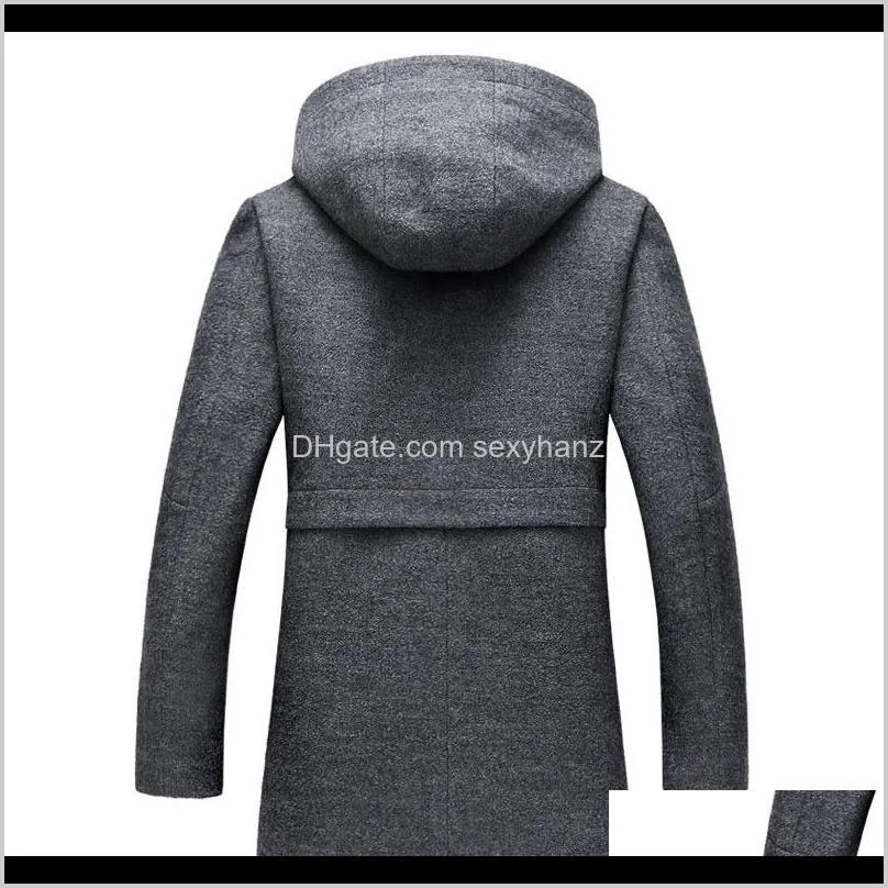 new men`s woollen overcoat winter male business casual hooded wool pea coat men brand overcoat casaco masculino bg18121