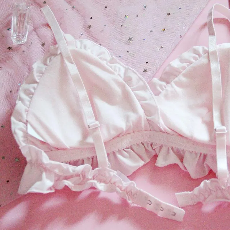 Kawaii Japanese Lolita Bow Ruffle White Cute Lace Underwear Sets