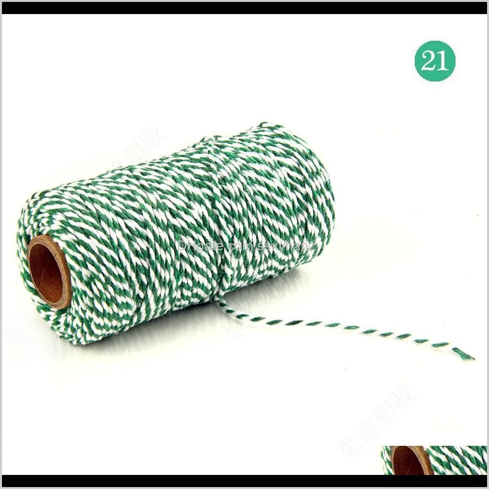 100 meters/roll 2mm double color cotton baker twine rope for diy handmade rope accessories twisted cords for packing decorative