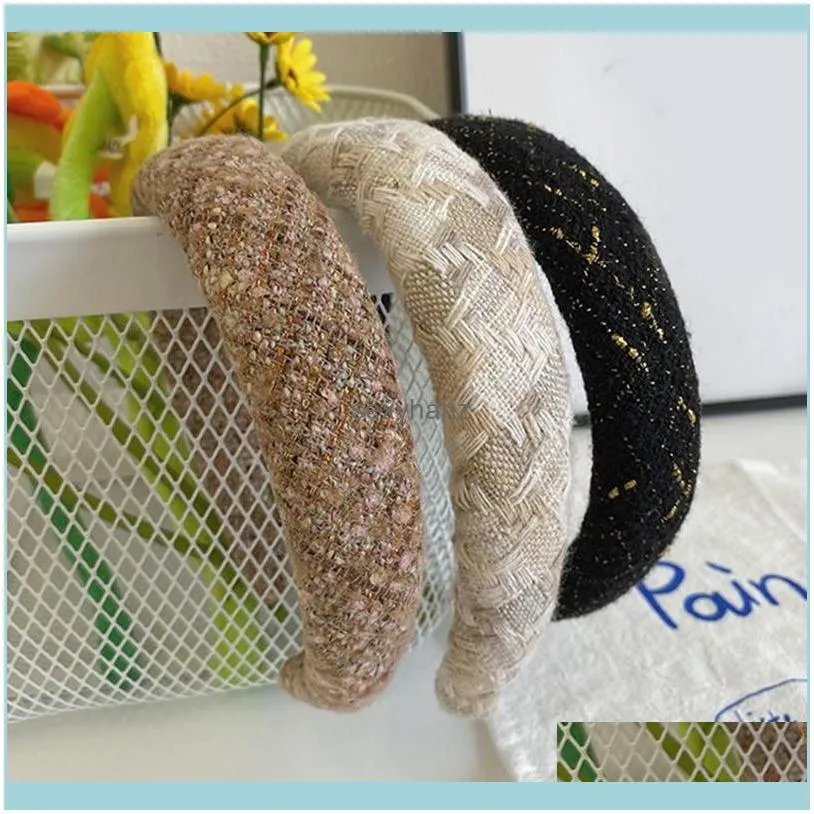 Retro Woolen Sponge Padded Headbands Women Fashion Broad-brimmed Hair Hoop Autumn Winter Face Wash Hairbands Hair Accessories