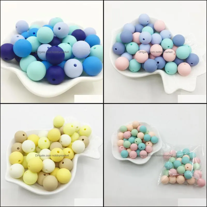 100pcs(1set) 15MM silicone teething necklace beads DIY Jewelry for baby Mommy