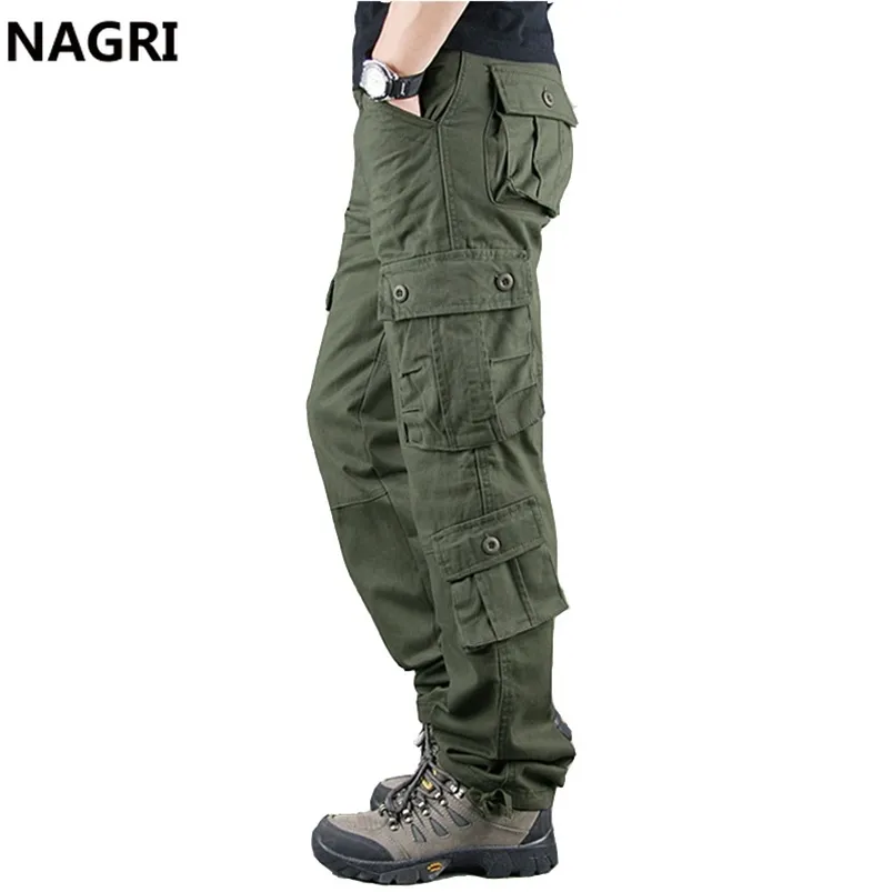 Män lastbyxor med Multi Pocket Outwear Militär Armé Overaller Arbeta Taktisk Spår Trainig Bomull Baggy 210715