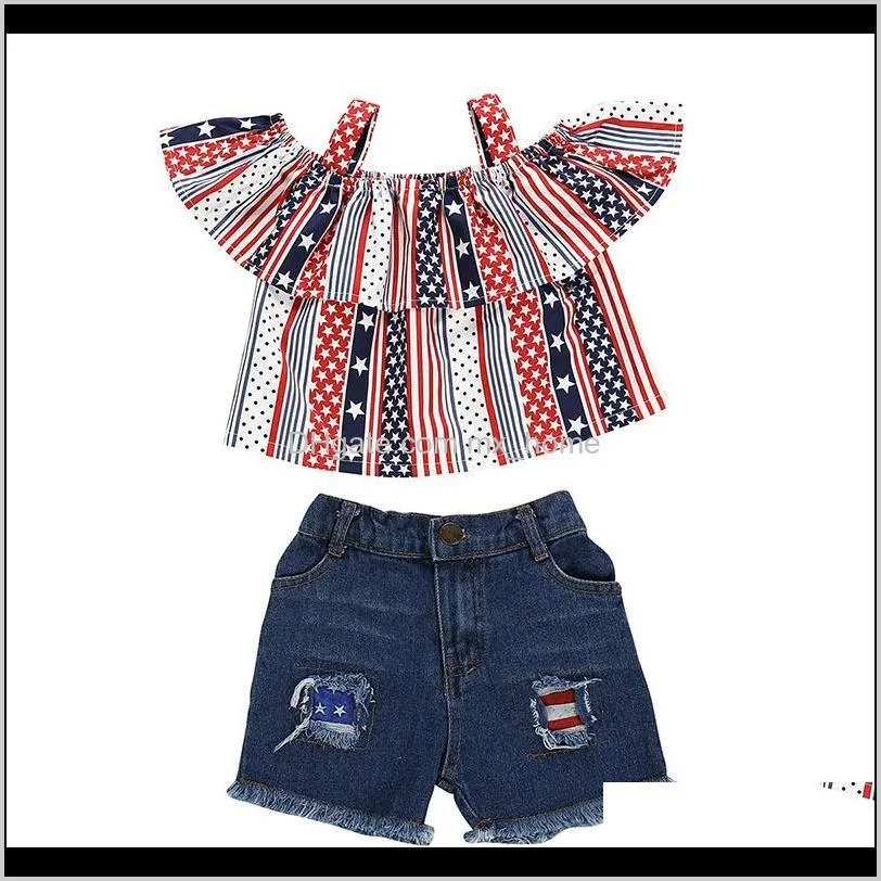 girls suit independence day dress shorts american flag stars printing two-piece clothing set baby toddler girls suit summer outfits