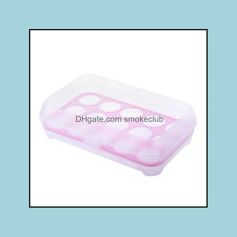 Plastic Egg Storage Box Organizer Refrigerator Storing 15 Eggs Organizers Bins Outdoor Portable Container RRD7074