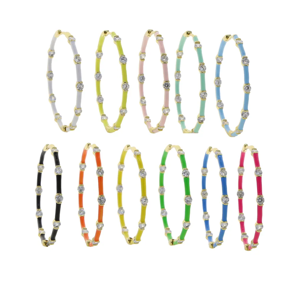 Pastel Neon Emalia Kolorowa Biżuteria Cukierki Kolor Zespół Biały iskrzący Okrągły CZ 40mm Duży Hoop Kolczyk