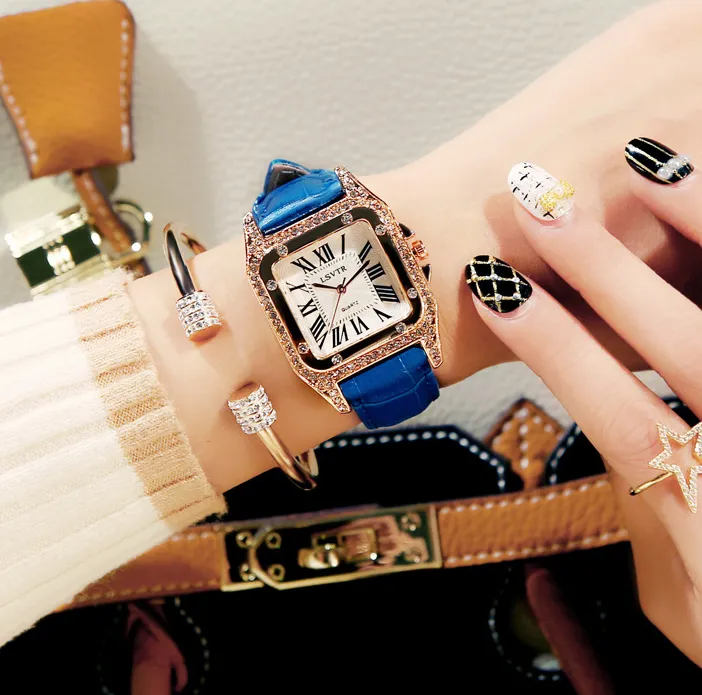 Vintage żeńska zegarek żeńska moda moda kwarcowa zegarki prawdziwy skórzany pasek kwadratowy diamentowy szklanka mineralna 7 mm cienki tarcza 279v