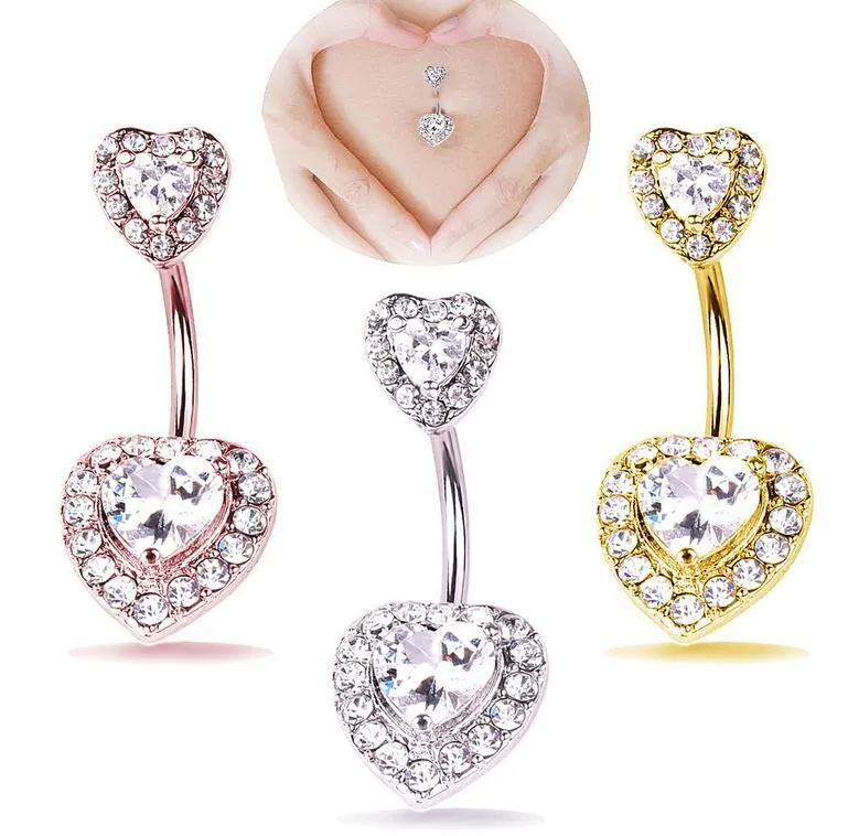 Sexig 316L Kirurgisk Stål Navel Ringar Kvinnor Double Gem Belly Button Navel Bar Ring Body Piercing Bars Smycken