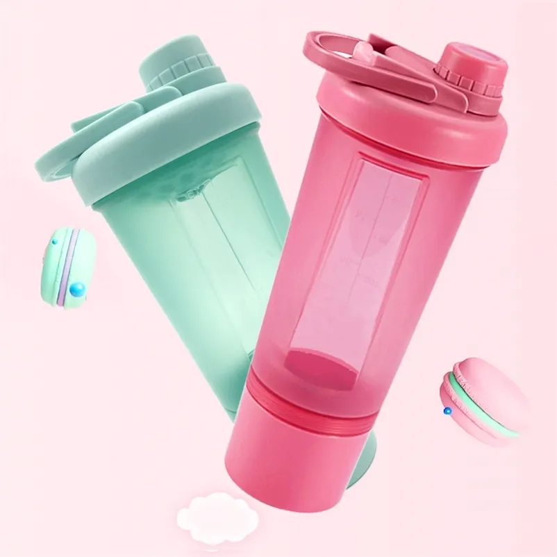 Mulheres Esportes Garrafa de Água Meninas Protein Shaker Garrafas com Bola de Mistura 600ml Vazamento à prova de vazamento BPA Bebida Garrafa Gym Fitness 211013