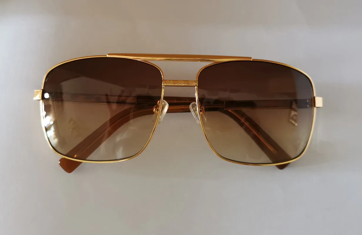 Houding vierkante zonnebril metaal goud frame bruine gradiënt mannen piloot zonnebril UV400 bescherming oogslijtage met doos