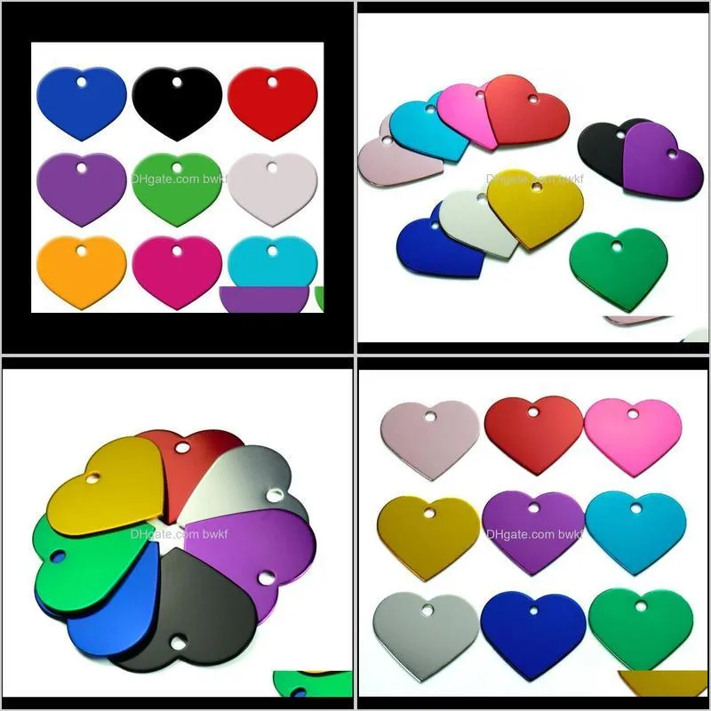 wholesale 100pcs heart love personalized dog cat pet id tags customized engraving name phone no. for dog pet id tag accessories 201126