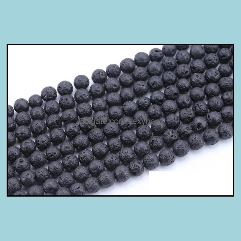 Fashion DIY Accessories Lava Rock Loose beads Black gem Natural stone Beads For women bracelets jewelry making wholesale Bulk Lots