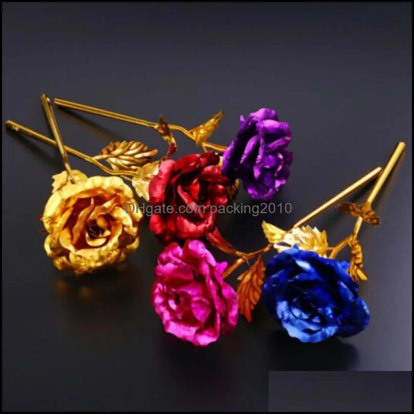 Christmas Decorations Drop 24K Foil Plated Gold Rose Flowers Glaxy Box Wedding Decor Valentine`s Day Creative Gift Golden Rainbow