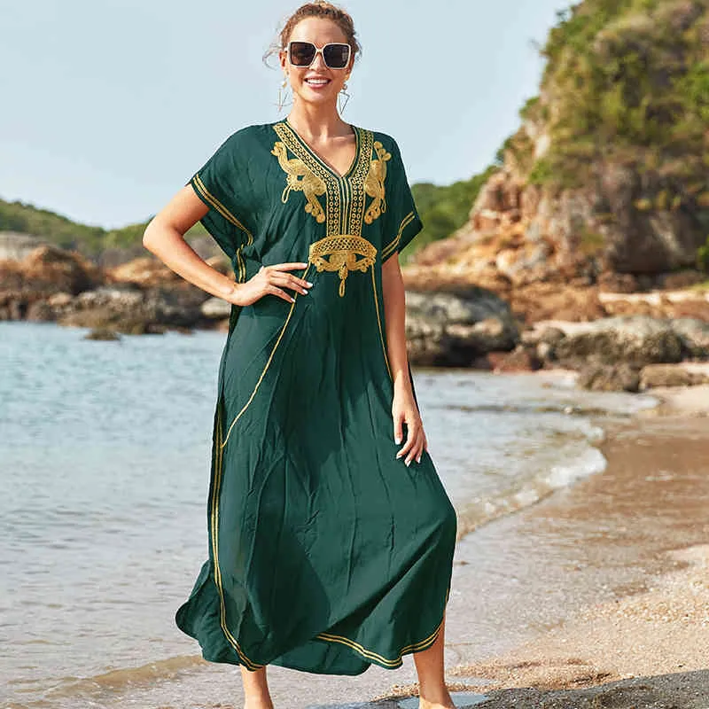 100 Cotton Beach Cover ups bathing suit cover ups Kaftan Summer Dress Women Wear Swim Suit Cover Up Robe de Plage Q660 210420