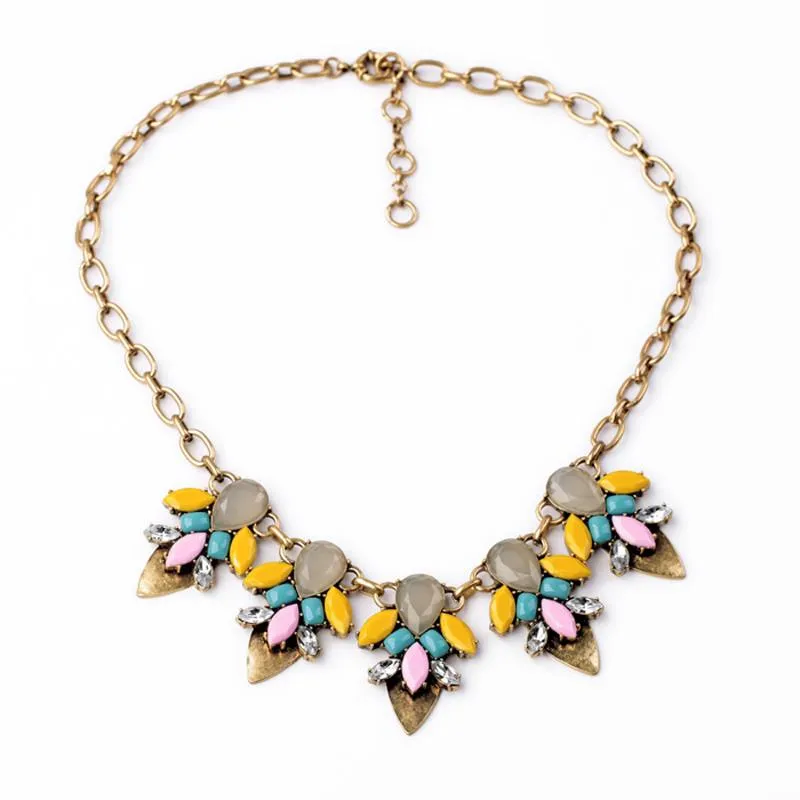 Pendant Necklaces Vintage Gold Color Resin Colorful Waterdrop Collar Necklace For Women Party 2021 Trendy