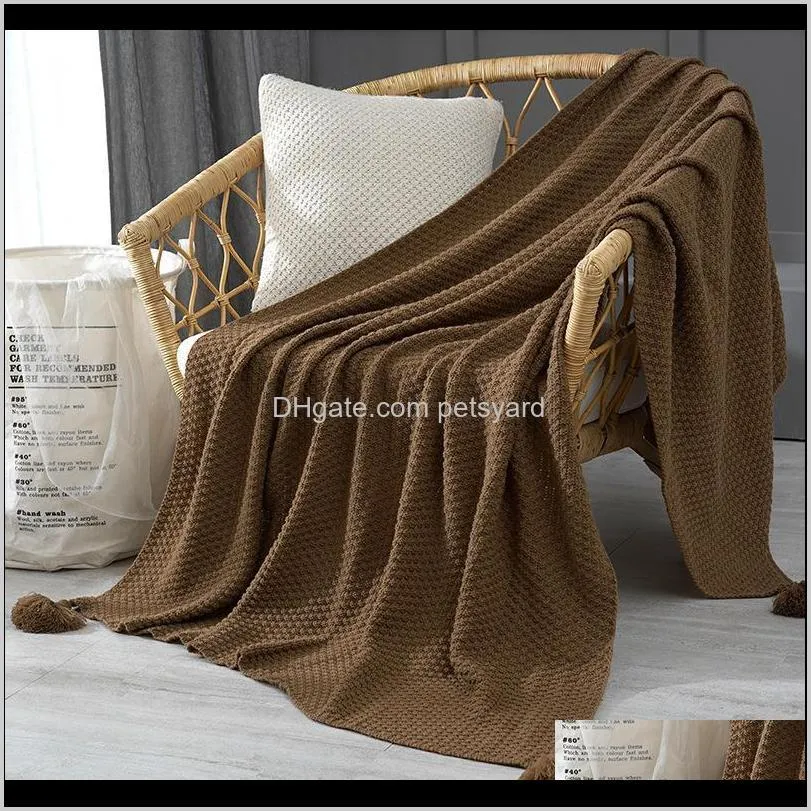soft thread yellow blanket with tassel solid throw for sofa home textile thick knit decoration gift blankets