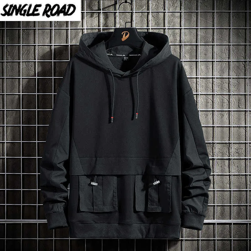 Single Road Mens Hoodies Homens Primavera Techwear Hip Hop Sueter Japonês Streetwear Oversized Black Hoodie Men Plus Size 210927
