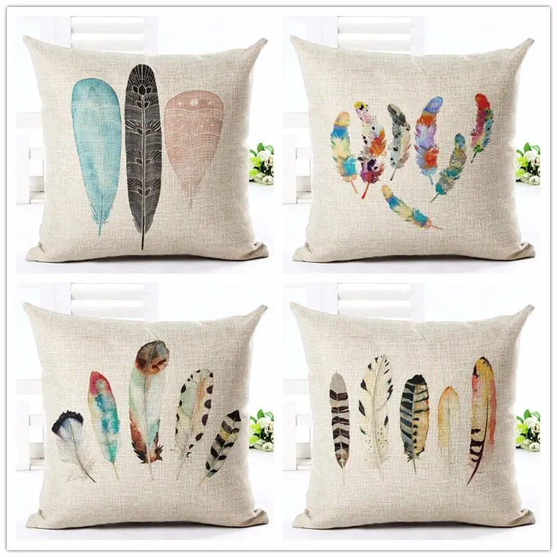 High Qualtity Colorful Feather Printed Cushion Cover Nordic Style Decorative Sofa Throw Pillow Car Chair Home Decor Case Cushion/Decorative