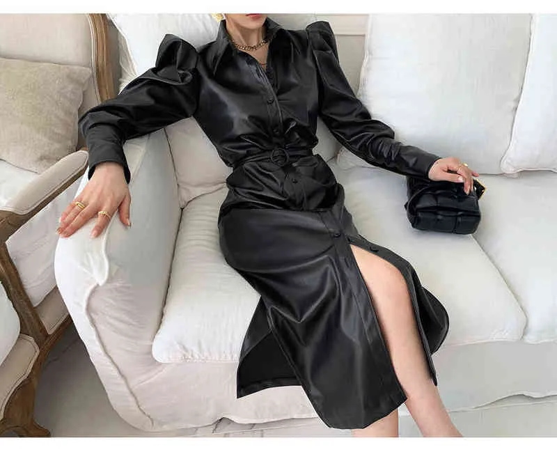 Robe En Cuir PU SKYWPOJU Élégante Manches Longues - Robe Crayon Clubwear
