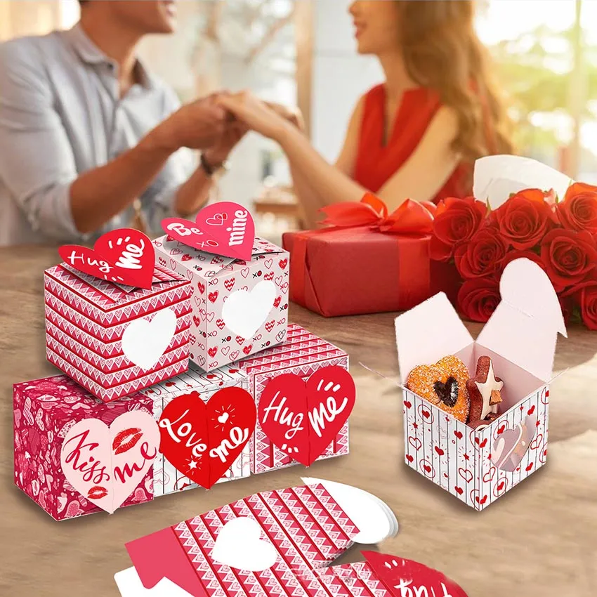 Regali per feste Avvolgere San Valentino Abbraccio Amore Baciami Scatola regalo biscotto rosa Scatola tridimensionale Regali coppia con carte Corda FHH21-851