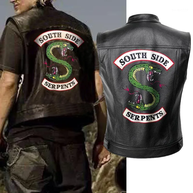 Homens Riverdale Couro Motocicleta Jaqueta Colete Mens Primavera Jaquetas Sul Sides Serpentes Punk Black Motorrad Gilet