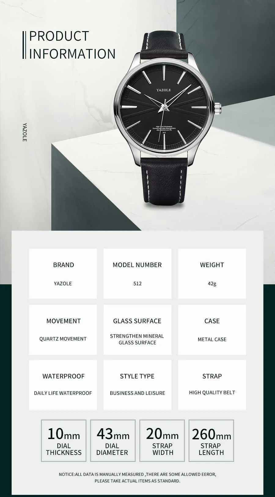 Yazole Mens Quartz Watch Minimalist Leather Business Rebirth