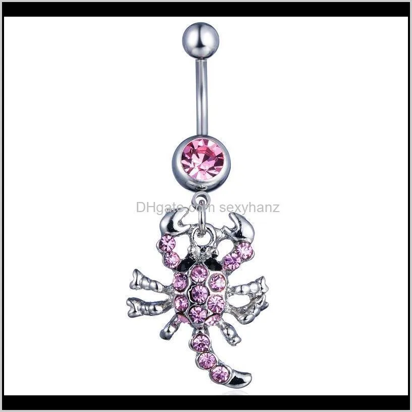 D0074 ( 5 colors ) Belly navel ring Nice The scorpion navel belly ring 20 pcs AQUA color stone drop shipping