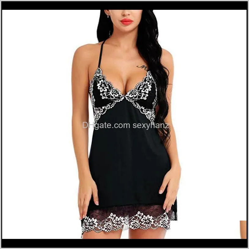 dropshipping women sexy lace sling lingerie nightwear robe babydoll attractive sexy sleepwear blue black night dress sleep wear1