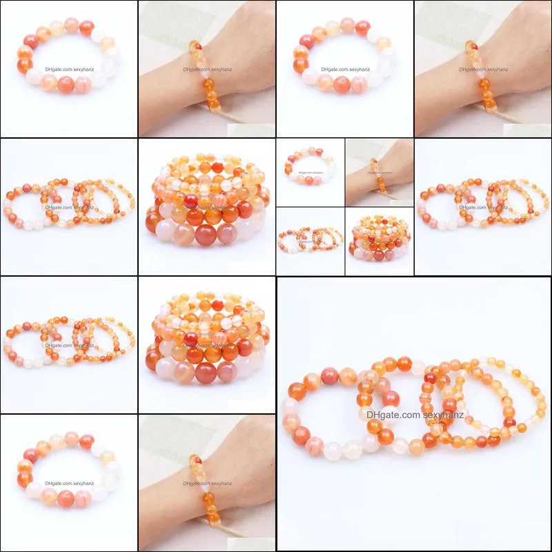 Retro Orange Fire Agates Round Beads Bracelet Natural Stone Stretch Chain Female Friends Gift 8mm 10mm 12mm 14mm Beaded, Strands