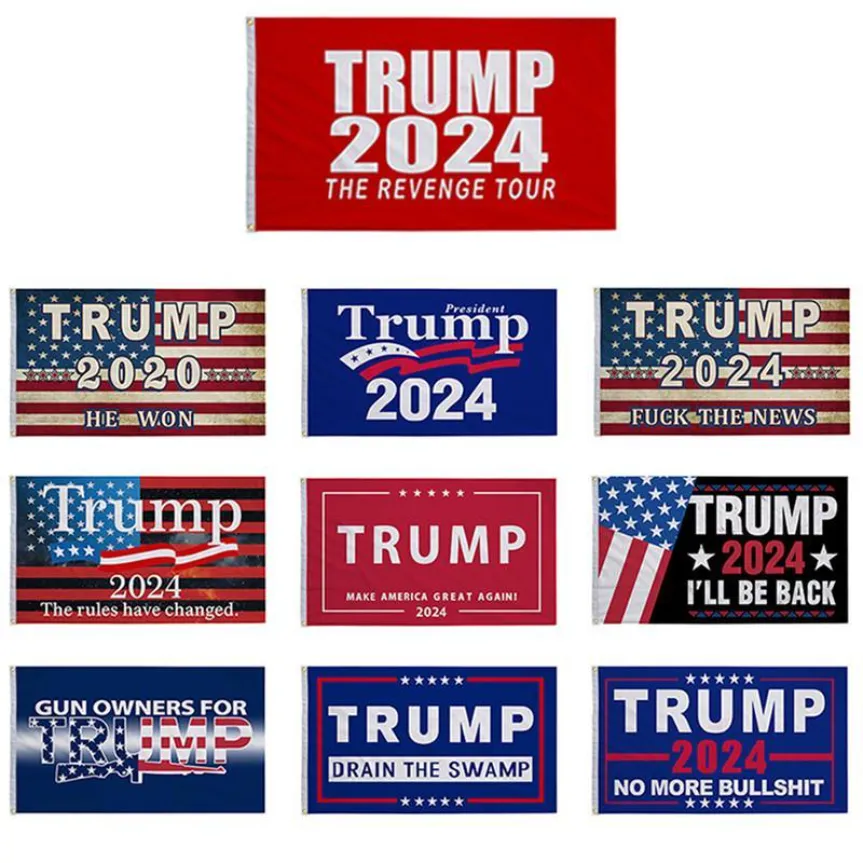 I lager 3x5 ft Trump flagga 2024 Valflaggor Donald Revenge Tour 150x90cm banner snabbt