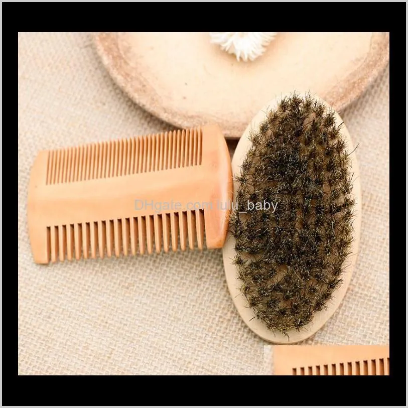 hot sale boar bristle beard brush & handmade beard comb kit for men mustache with cloth bag