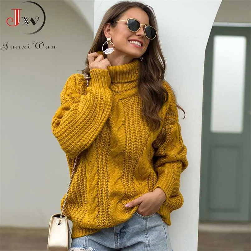 Herfst winter vrouwen coltrui trui losse extra grote elegante warme gebreide truien mode effen tops knitwear jumper 211120