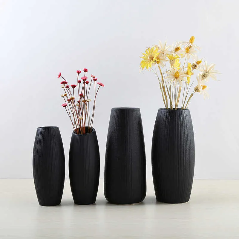 Style européen en céramique bureau décoration de la maison armoire à vin bureau Simple fleur séchée Vase noir