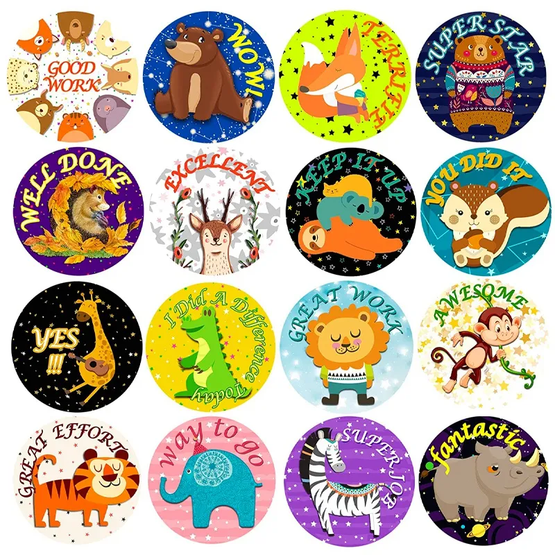 Motivational Reward Stickers Roll - Cute Animal Stickers for Kids ...