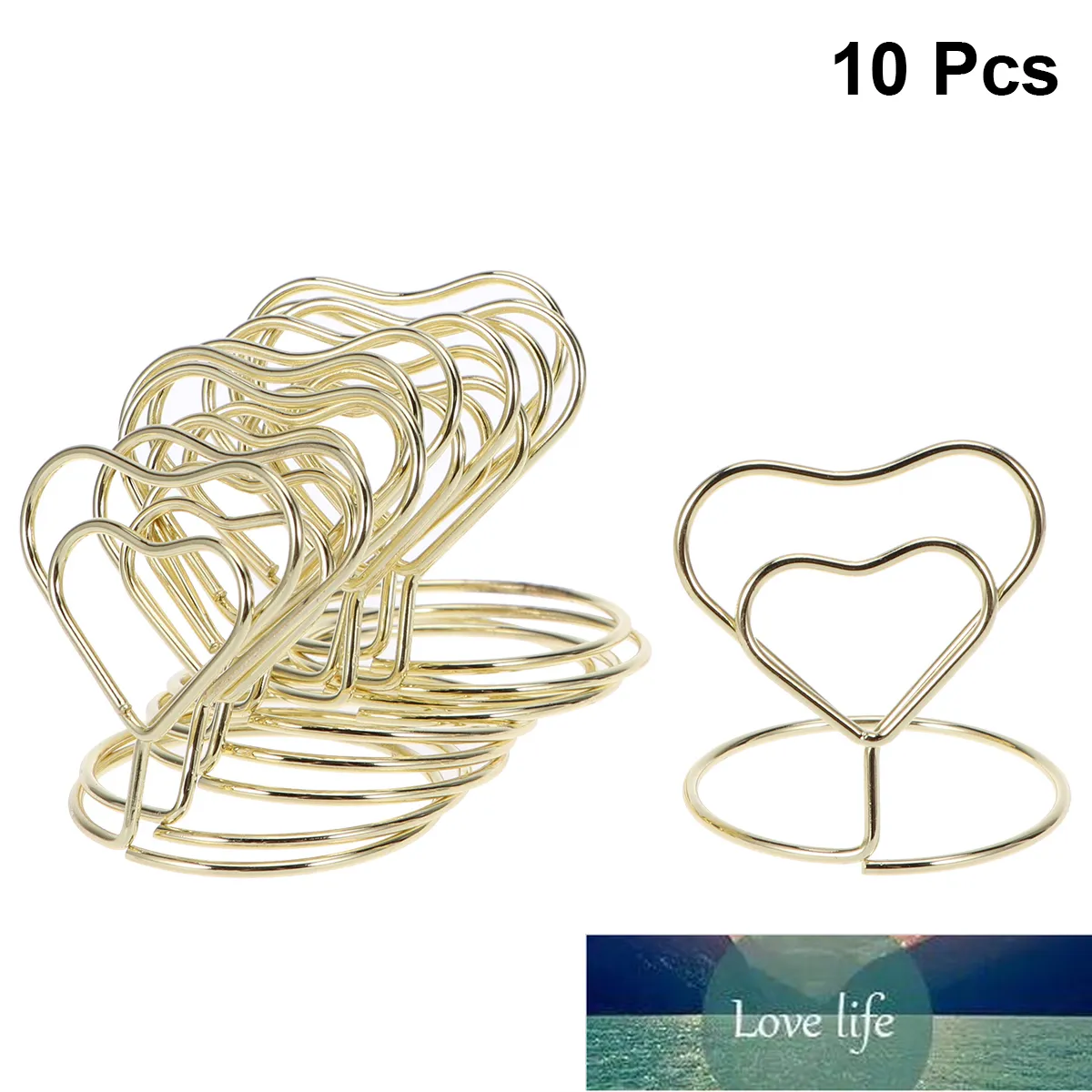 10pcs Heart Shape Place Memo Card Holder Lovely Wire Table Number Holders with Base for Wedding Banquet Party Decorations