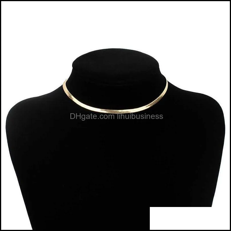 2021 Gold/Silver Plated Adjustable 5MM Flat Snake Chain Herringbone Choker Necklace Simple Dainty Jewelry for Women 15